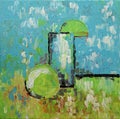 Still Life abstract art original oil painting. LEMONADE. Royalty Free Stock Photo