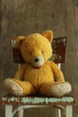 a still life with an antique teddy bear