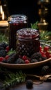 Still life with appetising berry jam in rustic style