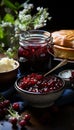 Still life with appetising berry jam in rustic style