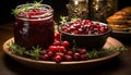 Still life with appetising berry jam in rustic style