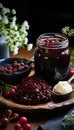 Still life with appetising berry jam in rustic style