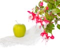 Still life with apple on a napkin and a branch Royalty Free Stock Photo
