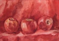 Still Life with apple, watercolor painting