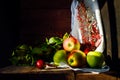 Still life with apples on a wooden background