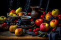 Still life with apples, pears, grapes and berries on black background Royalty Free Stock Photo