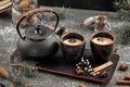 Still life of asian tea set with milk and spices Royalty Free Stock Photo