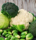 Still life with assortment cabbages.