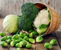 Still life with assortment cabbages.