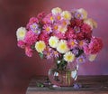 Still life with autumn flowers. Chrysanthemums.