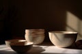 Still life background of ceramic plates and bowls
