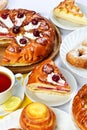 Still life with baking pies, donuts and tee cup Royalty Free Stock Photo