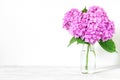 Still life with a beautiful bouquet of pink hydrangea flowers. holiday or wedding background Royalty Free Stock Photo