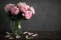 Still life with a beautiful bouquet of pink peony flowers. holiday or wedding background Royalty Free Stock Photo