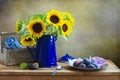 Still life with beautiful sunflower bouquet Royalty Free Stock Photo