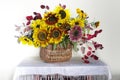 Still life with beautiful sunflowers on the table. Royalty Free Stock Photo