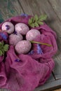 Still life of beautiful textured purple eggs Royalty Free Stock Photo