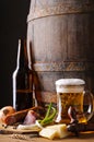 Still life with beer and food Royalty Free Stock Photo