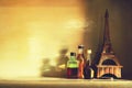 Still life of bottle of alcohol with eiffel model on a shelve, v Royalty Free Stock Photo