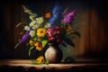 Still life bouquet of colorful flowers in a vase. Impressionist vintage oil painting of wildflowers. Spring art. Royalty Free Stock Photo