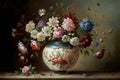 Still life bouquet of colorful flowers in a vase. Impressionist vintage oil painting of wildflowers. Spring art. Royalty Free Stock Photo