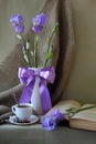 Still-life with a bouquet of iris Royalty Free Stock Photo