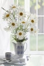 Still life with bouquet of red poppies and strawberry Royalty Free Stock Photo