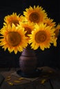 Still life with a bouquet of sunflowers in a vase Royalty Free Stock Photo