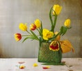 Still life bouquet yellow tulips Royalty Free Stock Photo