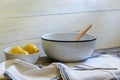 Still Life of Two Bowls and Three Lemons Royalty Free Stock Photo