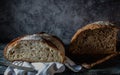 Still life bread in basket and bottle o Royalty Free Stock Photo