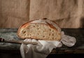 Still life bread in basket and bottle o Royalty Free Stock Photo