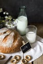 Still life with bread and milk, country breakfast