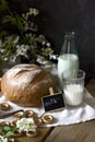 Still life with bread and milk, country breakfast