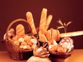 Still life with bread, rolls and baguette