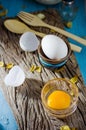 Still life broken white eggs and egg yolk Royalty Free Stock Photo