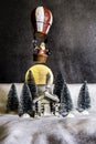 Still life cabin in snowy woods with Santa Claus Royalty Free Stock Photo