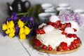 Still-life with cake with whipped cream, strawberry and  marshmallow Royalty Free Stock Photo