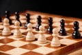 Still life on the chessboard: white and black pawns stand in a row