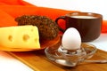 Milk Cup, egg, cheese and bread Royalty Free Stock Photo