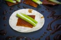Still life chinese fusion food--tortilla with peking duck Royalty Free Stock Photo