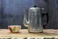 Still life classic kettle with cup