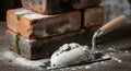 Still Life of Clay Bricks and Trowel with Mortar - AI generated. Royalty Free Stock Photo