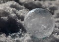 Close-up of Frozen Soap Bubble with Ice Crystals in Snow Royalty Free Stock Photo