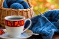 Still life with coffee and knitting Royalty Free Stock Photo