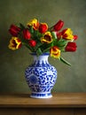 Still life with colorful tulips