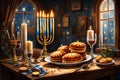 Still life composed of elements of the jewish hanukkah festival