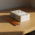 Stack of Notebooks and Pencils on Wooden Desk Royalty Free Stock Photo
