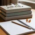 Study Essentials: Books, Glasses, Pencil, and Notebook Royalty Free Stock Photo