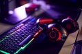 Still Life Of Computer Gaming With Headset Lying On Keyboard Royalty Free Stock Photo